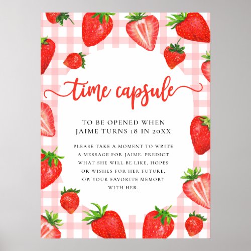 Time Capsule  Pink Strawberry Gingham Birthday Poster