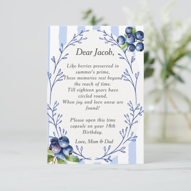 Time Capsule Poem  Blueberry  Letter note  Invitation (Standing Front)