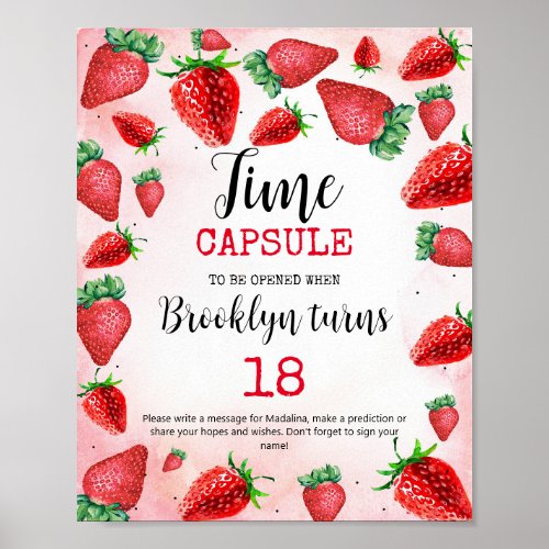 Time Capsule Sign Strawberry Birthday Party Poster