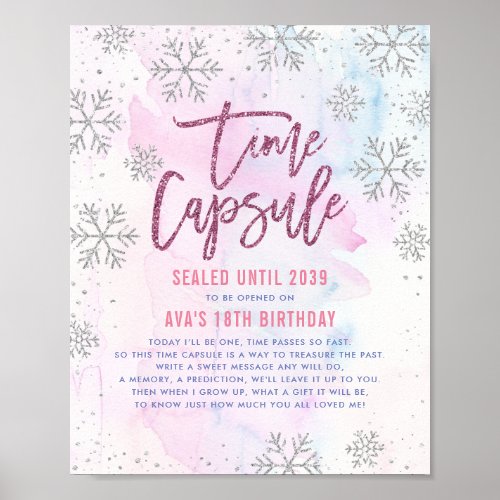 Time Capsule Silver Snowflake Glitter Magenta Poster