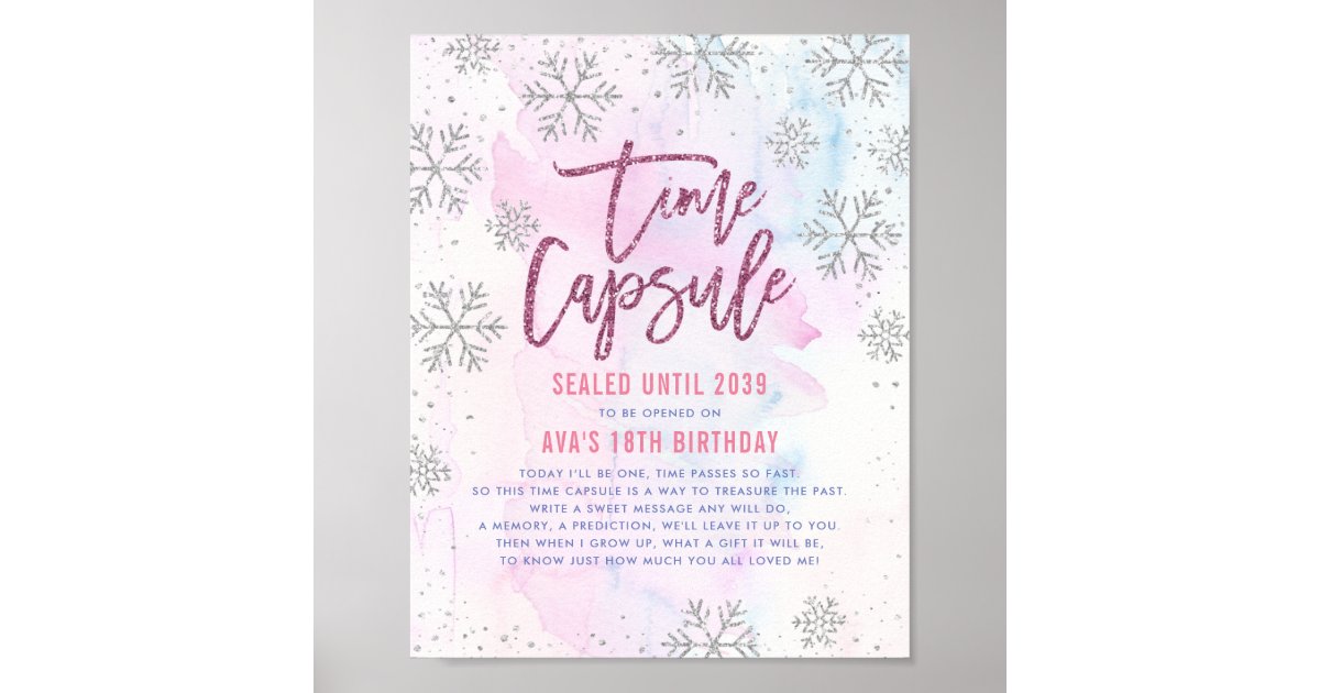 Time Capsule Silver Snowflake Glitter Magenta Poster | Zazzle.com