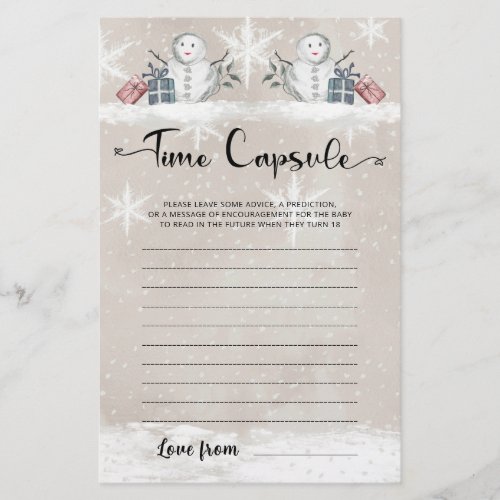 Time Capsule Snowman Baby Shower Game