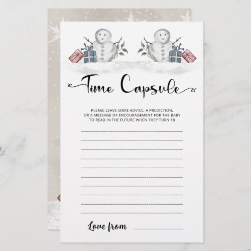 Time Capsule Snowman Baby Shower Game