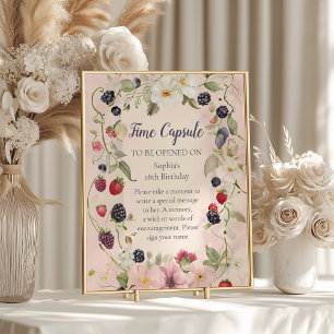 Time Capsule Strawberry Berry First 1st Birthday Poster