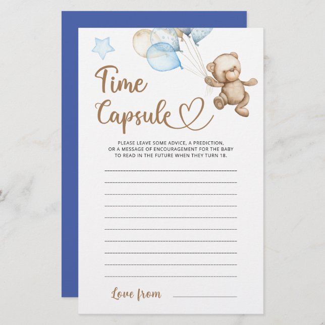 Time Capsule Teddy Bear Baby Shower (Front/Back)