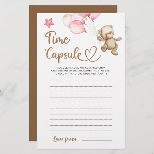 Time capsule teddy bear baby shower game