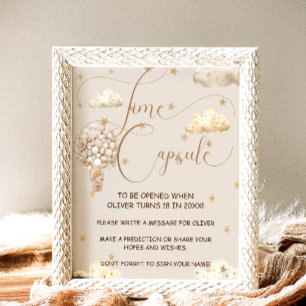 Time Capsule Teddy Bear Balloons Baby Shower Game Poster