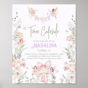 Time Capsule Whimsical garden Fairy First Birthday Poster