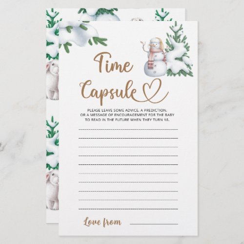 Time Capsule Winter Baby Shower Game