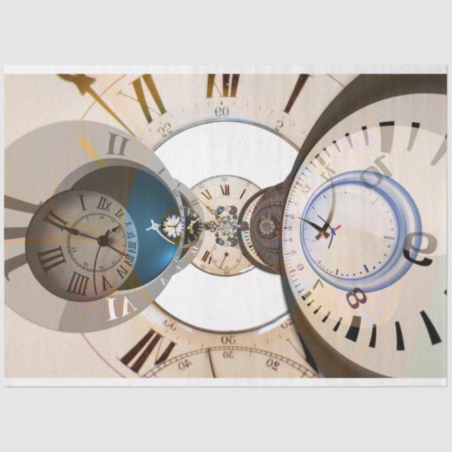 Time Clocks 20x30 Decoupage Tissue Paper (Front)