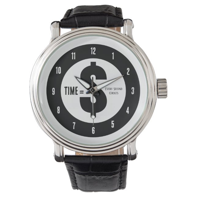 Time = $ Every Second Counts Black and White Watch (Front)