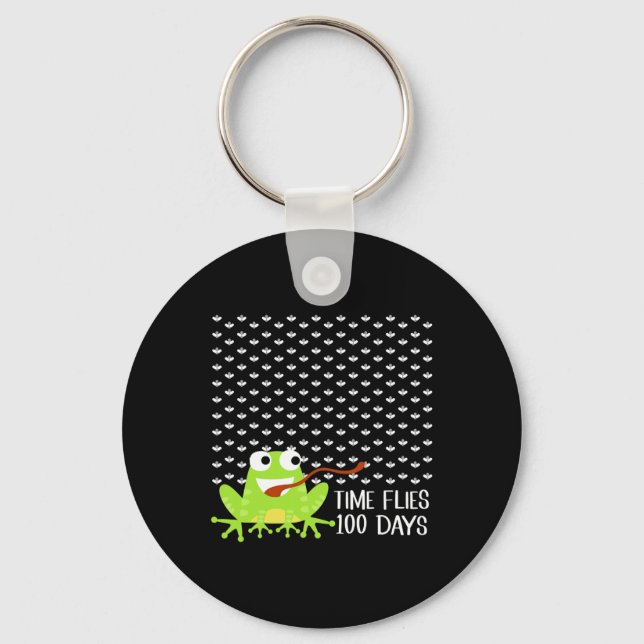 Time Flies 100 Days Frog Fly Fun 100th Day Of Scho Keychain (Front)