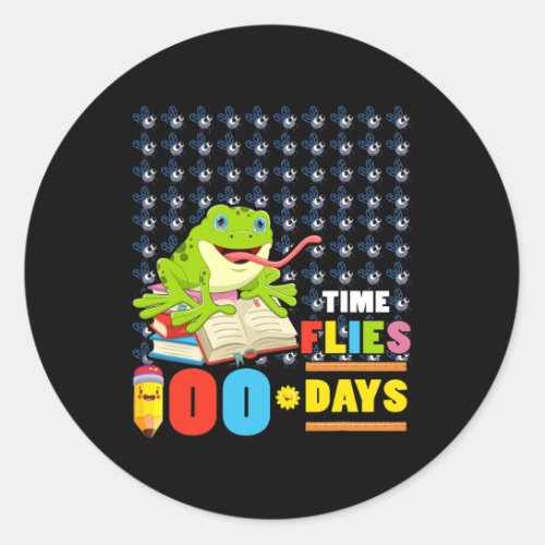 Time Flies 100 Days Frog Lovers 100th Day Of Schoo Classic Round Sticker