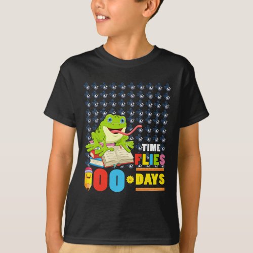 Time Flies 100 Days Frog Lovers 100th Day Of Schoo T_Shirt