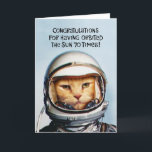 Time Flies 70th Birthday Card<br><div class="desc">Funny 70th Birthday Greeting Card for someone turning 70 years old. Card features a retro space cat</div>