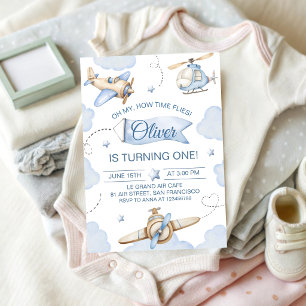 Time Flies Airplane 1st Birthday Invitation