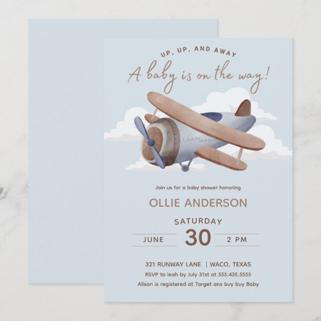 Time Flies Airplane Baby Shower Invitation (Front/Back)