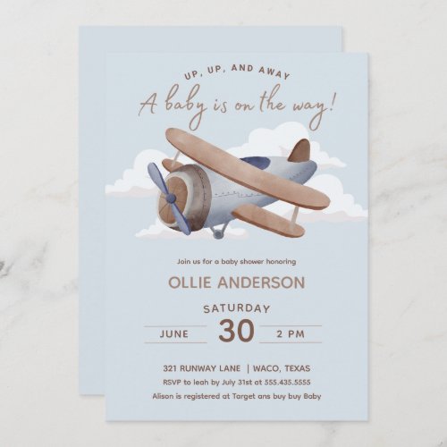 Time Flies Airplane Baby Shower Invitation