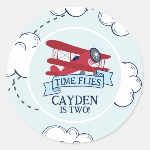 Time Flies Airplane Birthday Classic Round Sticker