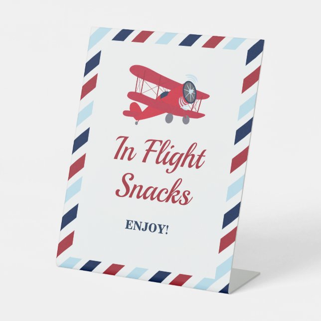 Time Flies Airplane Birthday In Flight Snacks Pedestal Sign (Front)