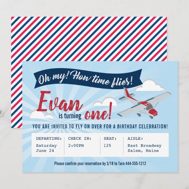 Time Flies Airplane Birthday Invitation (Front/Back)