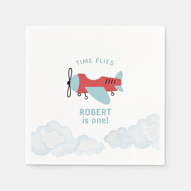 Time Flies Airplane Birthday  Napkins (Front)
