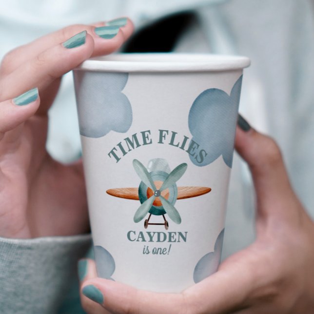 Time Flies Airplane Birthday Paper Cups (Creator Uploaded)