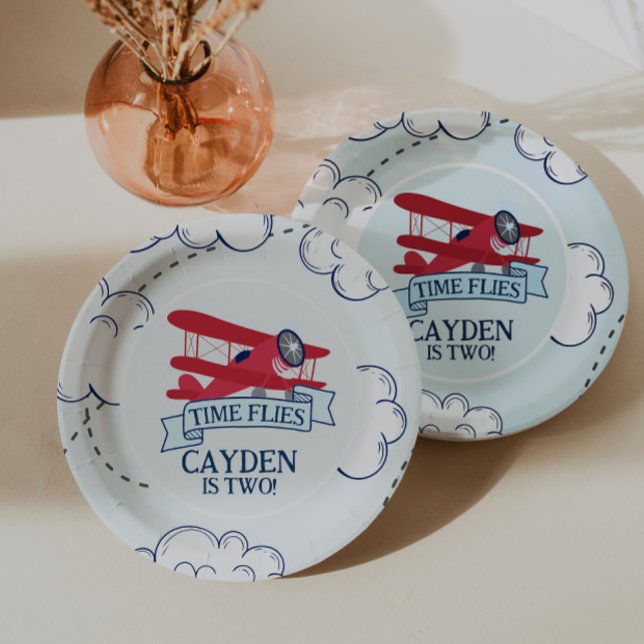 Time Flies Airplane Birthday Paper Plates (Creator Uploaded)