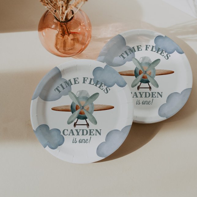 Time Flies Airplane Birthday Photo Print Paper Plates (Creator Uploaded)