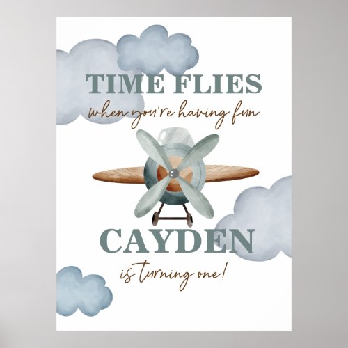 Time Flies Airplane Birthday Poster