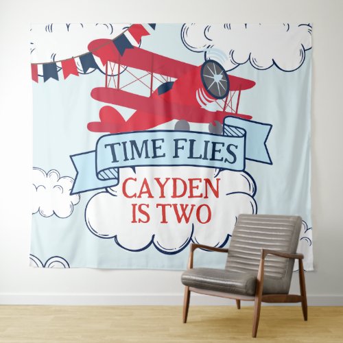 Time Flies Airplane Birthday Tapestry