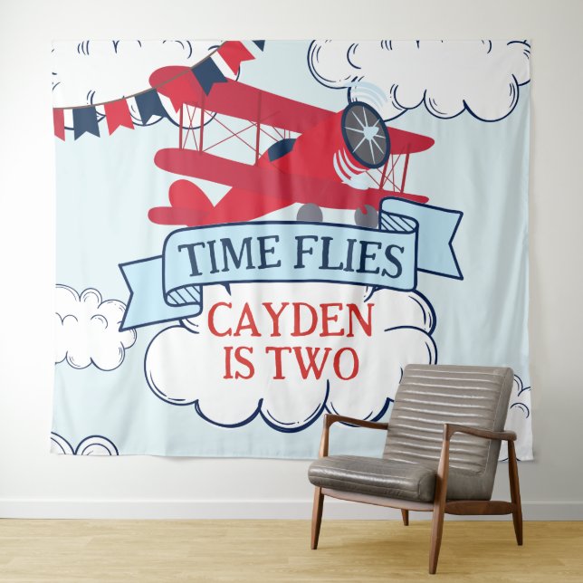 Time Flies Airplane Birthday Tapestry (In Situ (Horizontal))