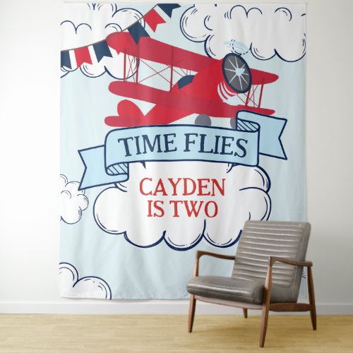 Time Flies Airplane Birthday Tapestry