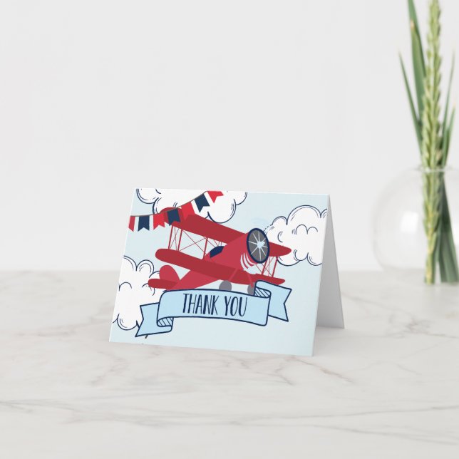 Time Flies Airplane Birthday Thank You Card (Front)