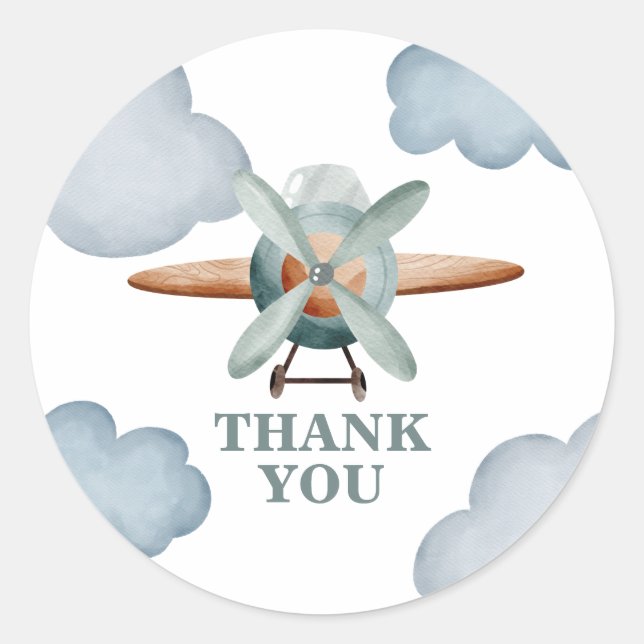 Time Flies Airplane Birthday thank you Classic Round Sticker (Front)