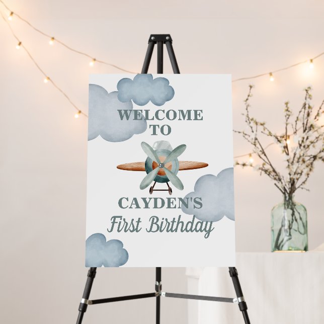 Time Flies Airplane Birthday welcome Foam Board (In Situ (Stand))