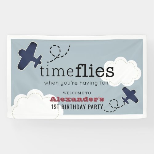 Time Flies Airplane Blue Boy Birthday Welcome Banner