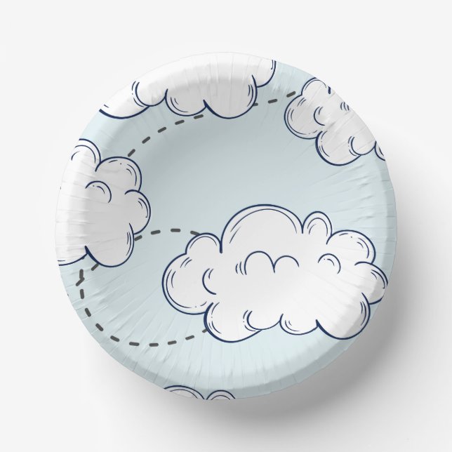 Time Flies Airplane Clouds Birthday Paper Bowls (Front)
