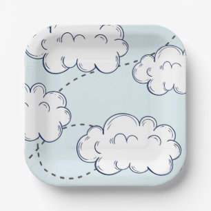 Time Flies Airplane Clouds Birthday Paper Plates