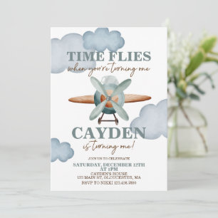 Time Flies Airplane First Birthday Invitation