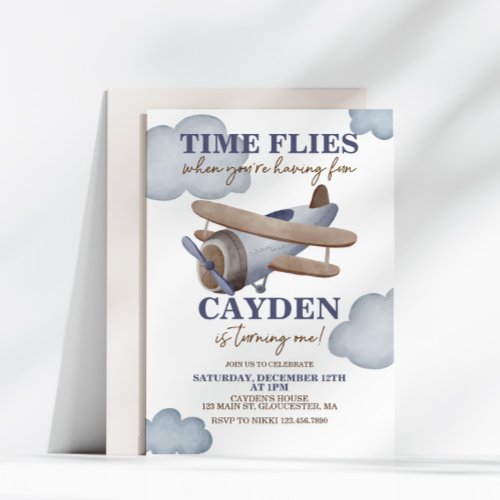 Time Flies Airplane First Birthday Invitation