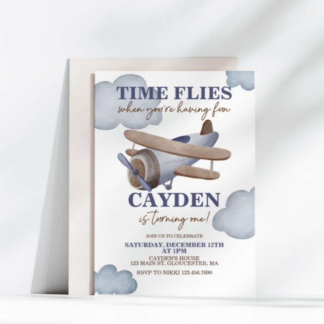 Time Flies Airplane First Birthday Invitation (Creator Uploaded)
