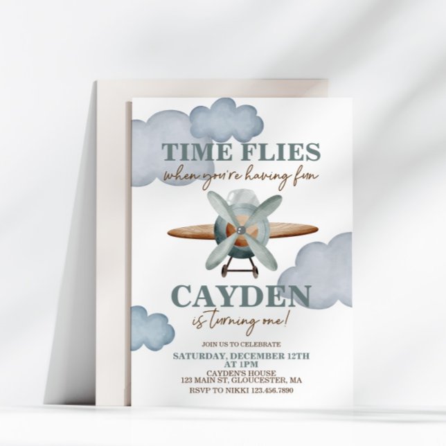 Time Flies Airplane First Birthday Invitation (Creator Uploaded)
