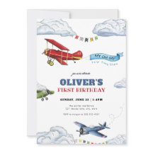 Time Flies Airplane First Birthday Invitation