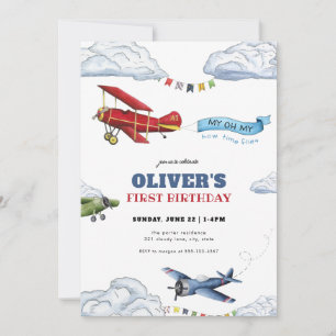 Time Flies Airplane First Birthday Invitation
