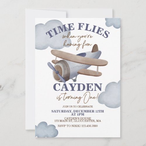 Time Flies Airplane First Birthday Invitation