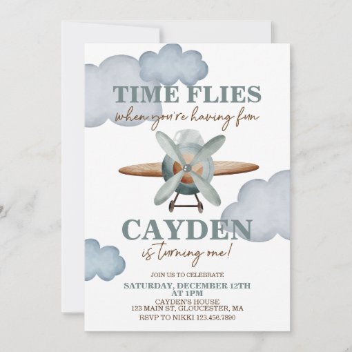 Time Flies Airplane First Birthday Invitation | Zazzle