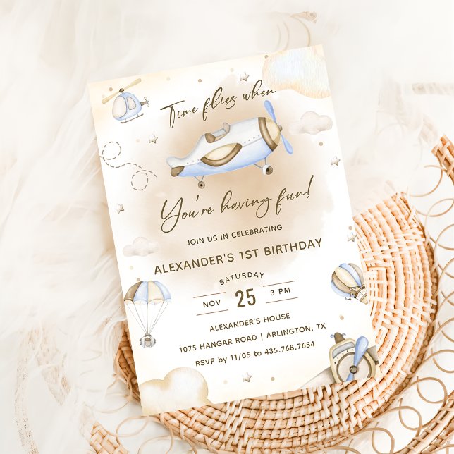 Time Flies Airplane First Birthday Party  Invitation (Creator Uploaded)