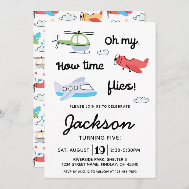 Time flies Airplane Helicopter Birthday Any Age Invitation (Front/Back)