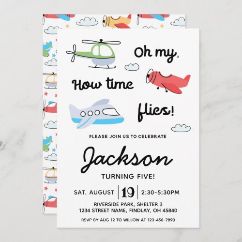 Time flies Airplane Helicopter Birthday Any Age Invitation